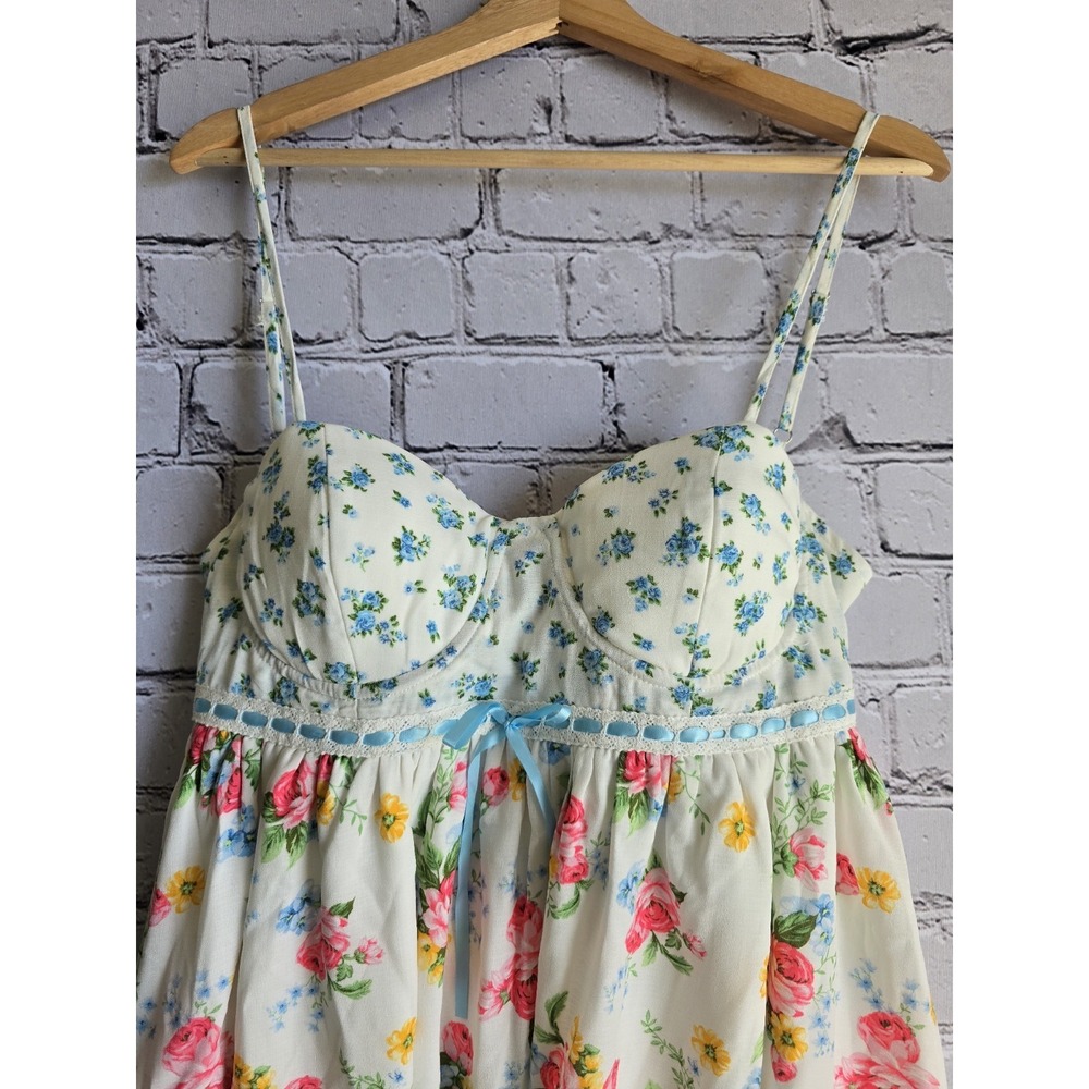 Altar'd State Laryna Floral Babydoll Mini Dress New XL Pink Yellow Rose Bustier - Picture 2 of 10